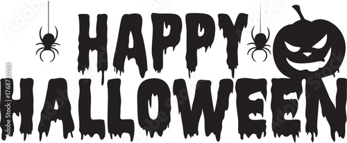 Dripping Blood Effect 'Happy Halloween' Typography with Spiders and Jack-o'-Lantern Vector