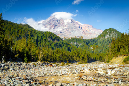 Slika na platnu Scenic view of Mount Rainier and Paradise river from Carter Falls Trail