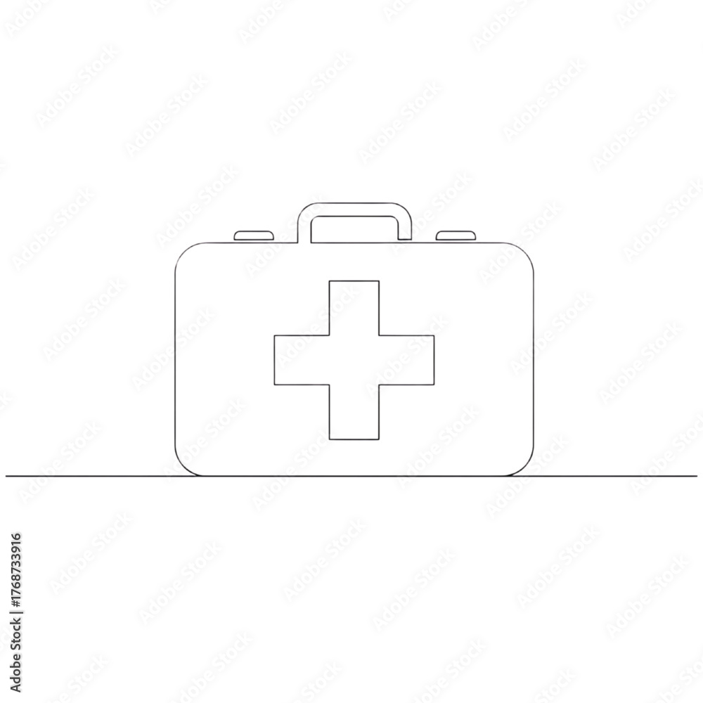 Obraz premium Minimalist First Aid Kit Line Art Vector in Black and White