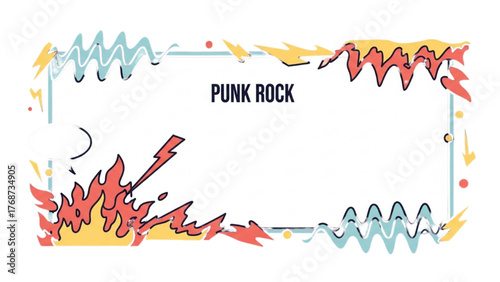 Dynamic grunge-inspired graphic frame featuring vibrant fiery and electric elements, ideal for energetic designs