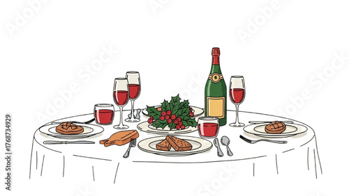 Festive Dining Table A Delightful Illustration of a Christmas Dinner Setup