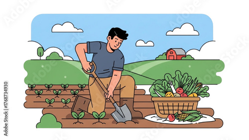 Passionate Gardener Tending to a Vibrant Vegetable Patch, Cultivating Fresh Produce with Care and Dedication