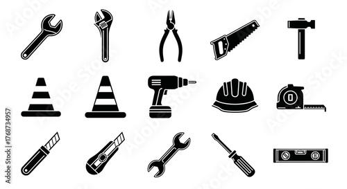 Essential construction tools illustration for building, renovation, and repair projects