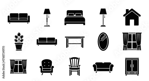 Furniture icons collection for interior design projects showcasing home furnishings decor