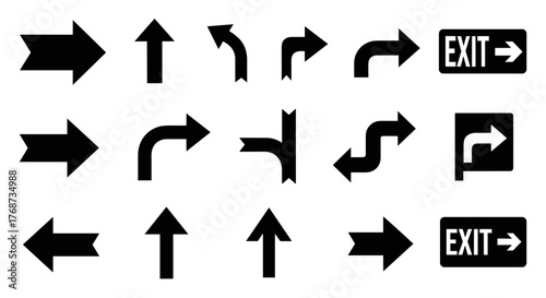 Directional arrows collection symbols for navigation signage and wayfinding guidance