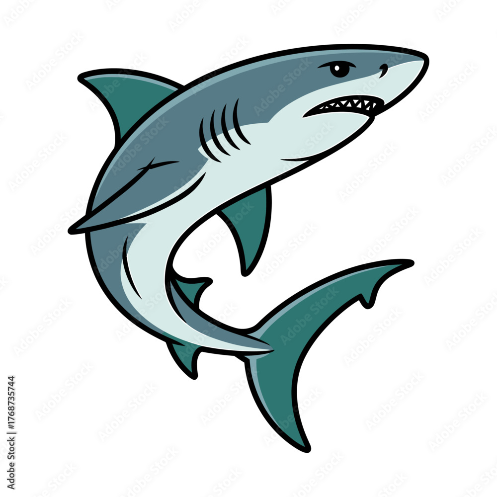Naklejka premium fierce shark vector illustration in flat style with dynamic swimming pose design