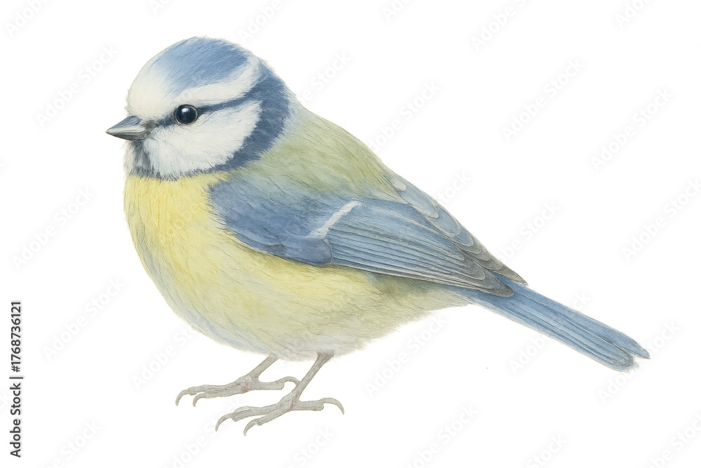 Obraz premium Blue tit bird watercolor drawing, small european avian wildlife illustration with transparent background