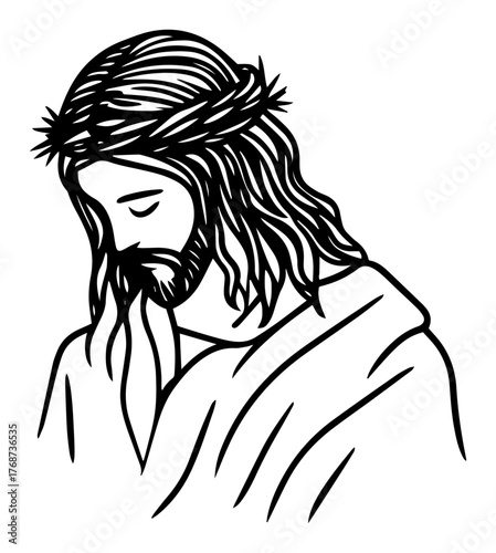 Standing Jesus Christ blessing – sacred Redeemer figure with halo, detailed hand-drawn vector illustration