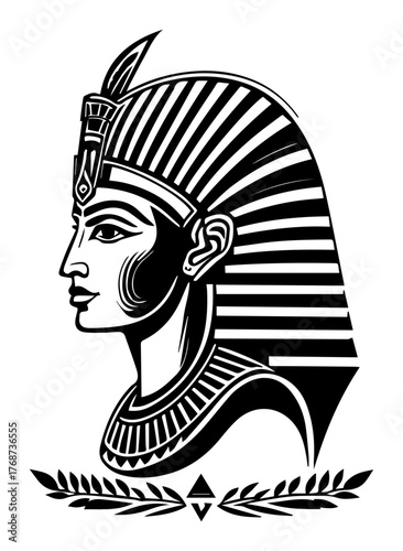 Ancient Egyptian pharaoh profile – majestic Tutankhamun style head bust emblem vector illustration