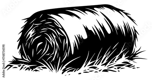 Round hay bale silhouette – rural agriculture harvest vector illustration