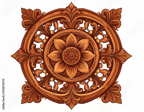 Ornate wooden rosette with transparent background