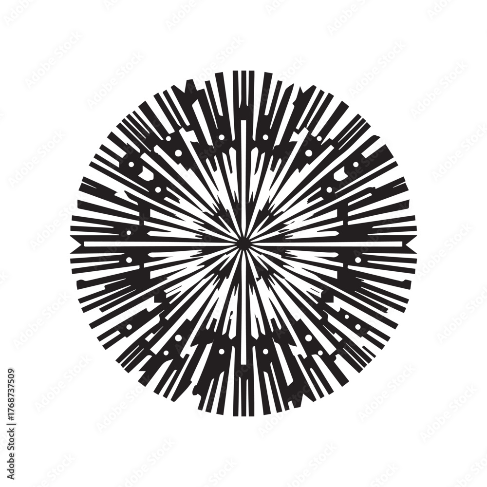 Obraz premium Black and White Abstract Geometric Fireworks Pattern Vector