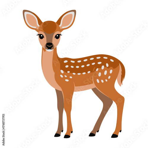 flat color vector of a deer fawn full body with white spots, cute young animal illustration isolated