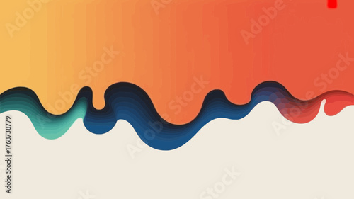 Abstract layered waves of warm orange and cool blue hues create a dynamic and modern background design with a subtle paper cut effect