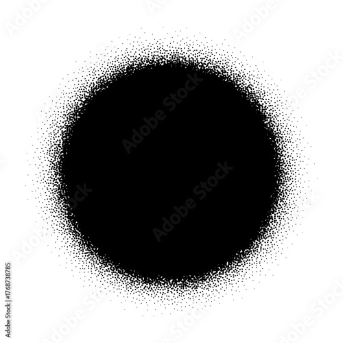 Black dot grain stipple noise vector in a circular shape for graphic design element and grunge texture.