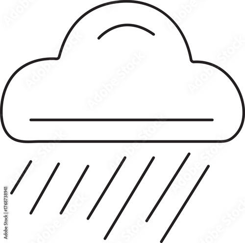 Rain Cloud Icon: Simple Black and White Weather Forecast Symbol, Vector Illustration of Rainy Day Graphic for Web Design