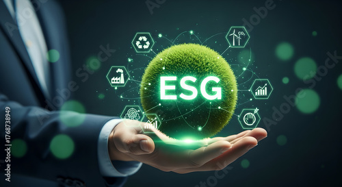 ESG Environmental Social Governance Hand Holding Green Globe Copy Space