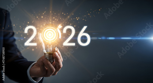 2026 Business Idea Light Bulb Target Goal Copy Space