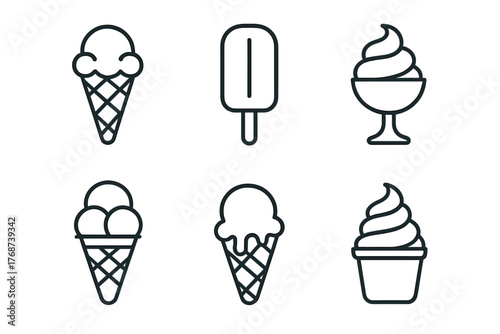 Set of six minimalist ice cream and popsicle icons
