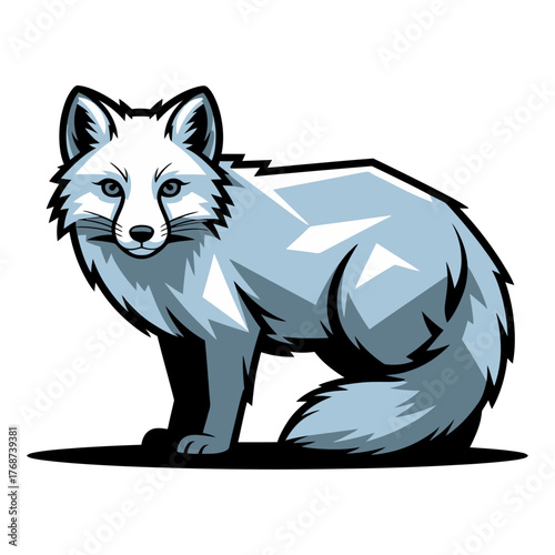 arctic fox standing in profile vector illustration in cool blue duotone isolated on white background