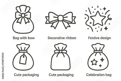 Decorative ribbons and festive bags for celebration and gift packaging