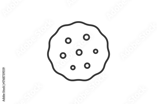 Minimalist cookie icon with chocolate chips on white background