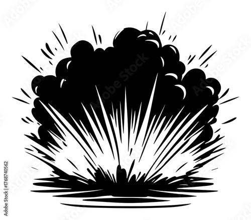 Ground shock explosion splash, powerful detonation burst with debris and smoke, dynamic action element for comics and games