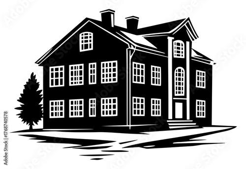 Two‑story colonial house, elegant suburban home with many windows, real estate or architecture concept