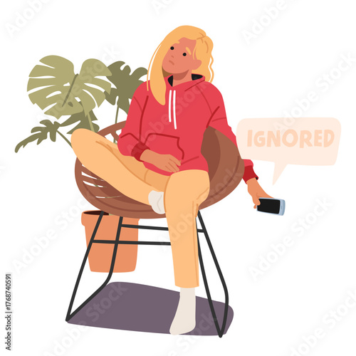 Nervous and anxious young woman holding smartphone waiting for call suffering from being ignored