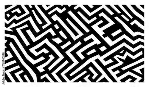 Abstract labyrinth pattern, intricate geometric maze background, seamless bold texture
