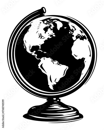 Vintage globe on stand, classic world map for geography, education and travel inspiration