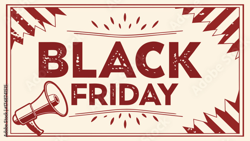 Black friday sale advertisement with megaphone and vintage design for holiday shopping and retail deals now