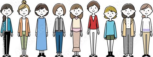 笑顔の若い女性のイラストセット