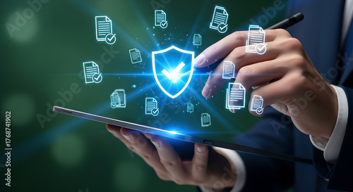 Digital Security Data Protection Document Management Tablet Hand Male