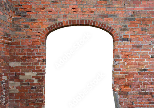 Valokuva An archway in a red red brick wall with a transparent background.