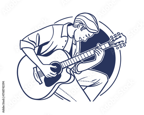 Man playing acoustic guitar vector illustration musician performance music entertainment hobby stringed instrument solo performance musical expression creative arts