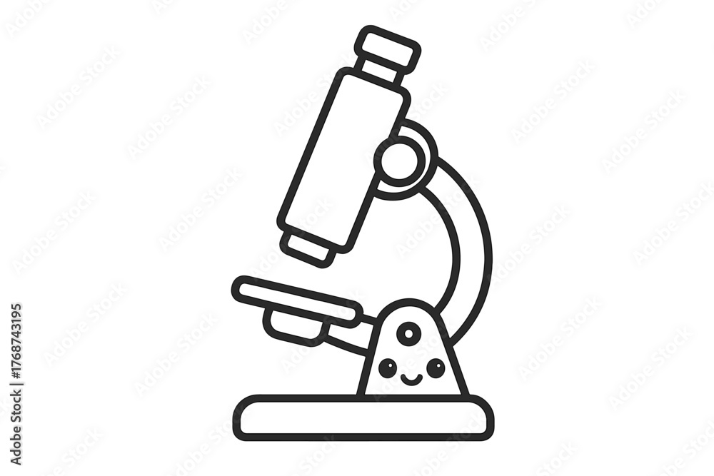 Obraz premium Cartoon microscope with cute face outline on white background