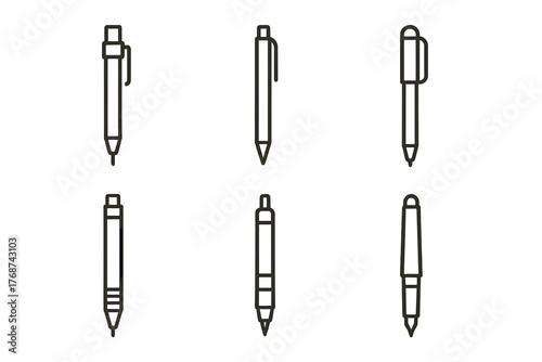 Set of six minimalist pen line drawings in various orientations