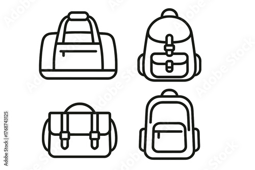 Minimalist line art: set of four bags illustrating diverse styles