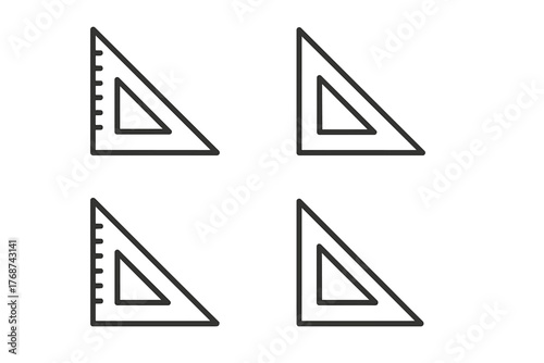 Set of four geometric triangular rulers with inner triangles and measurement markings