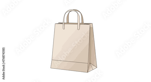 A blank brown paper shopping bag stands ready for use.
