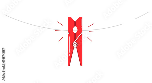 A red clothespin hangs from a clothesline against a white background.