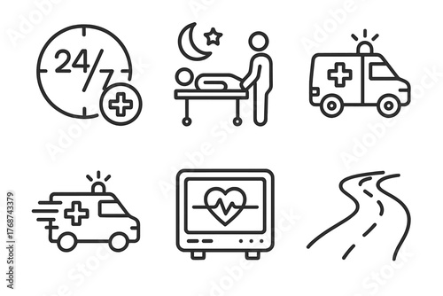 Emergency medical services: ambulance, patient care, monitoring, 24/7 support