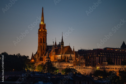Wallpaper Mural Budapest landscape. Wide angle photo with Budapest castle, Matthias Church at night Torontodigital.ca