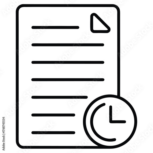 Document with Clock Icon and Triangle Symbol on White Background paper time
