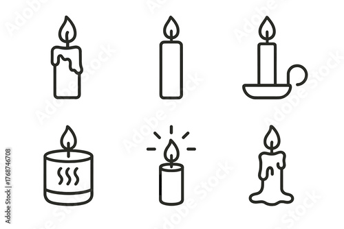 Variety of candle designs: minimalist line art illustration
