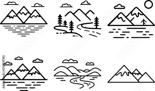 Vector landscape scenery in minimalist style with mountain and river collection
