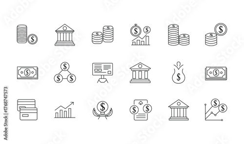 finance and investment icon set, banking, money, stock market, and financial growth