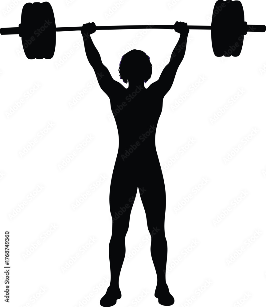 Naklejka premium Weightlifter silhouette performing overhead barbell lift strength training exercise vector illustration 