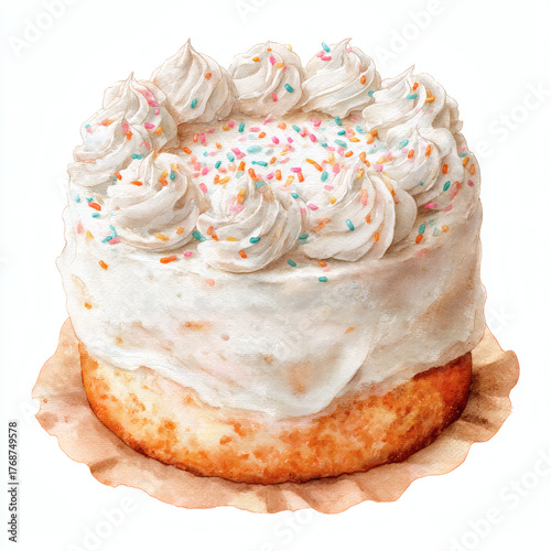 Birthday cake on white background.